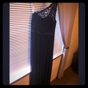 Lace detail, one shoulder navy blue dress